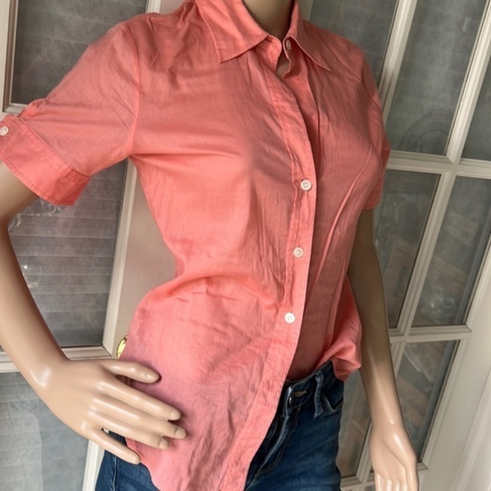 Theory rose pink button down shirt sleeve top